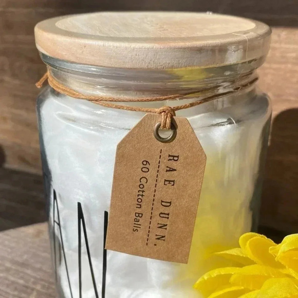 NEW Rae Dunn CLEAN (reusable) Glass Jar with 60 Cotton Balls & cute wood lid - Picture 8 of 8